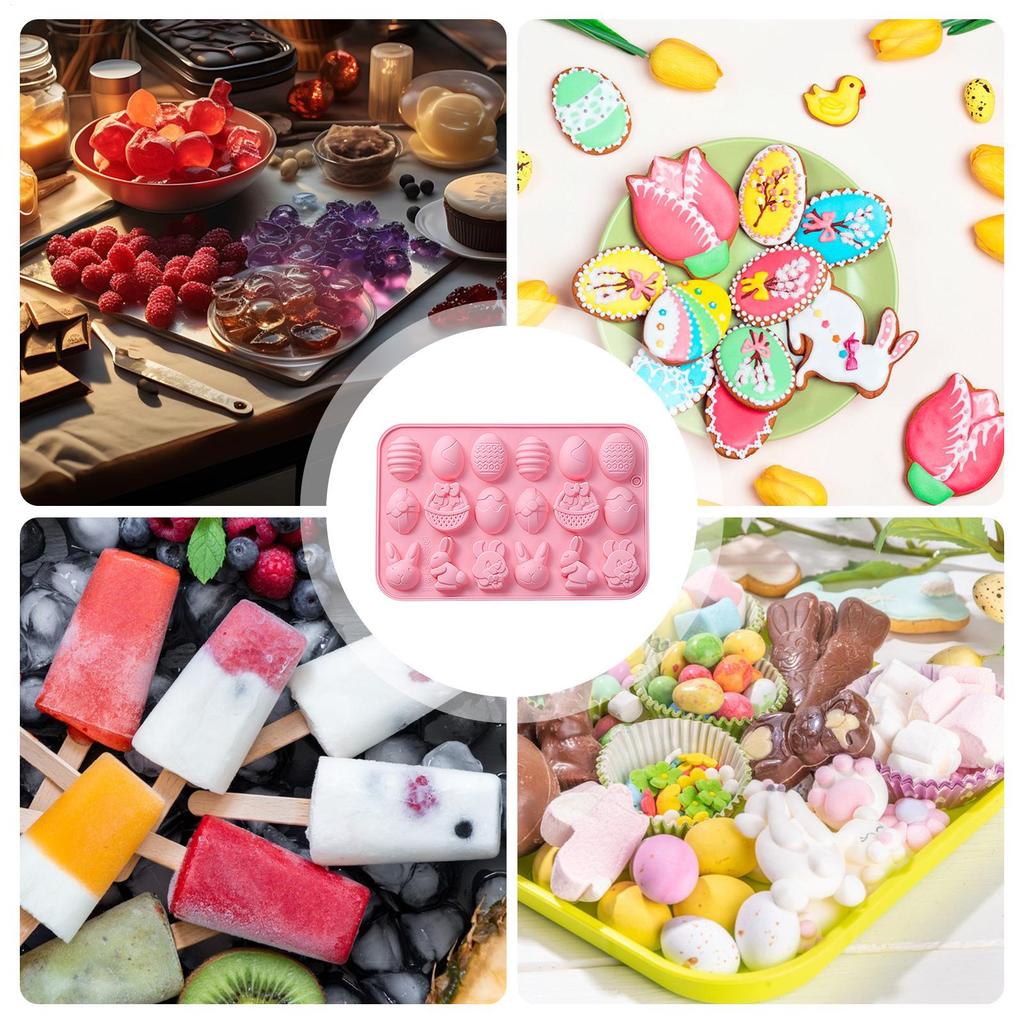Easter Molds Easy Release Handmade Crafts Casting Tool Bunny Candle Molds for Gummies Cupcake Fudge Candy Jelly Pastry Ice Soap