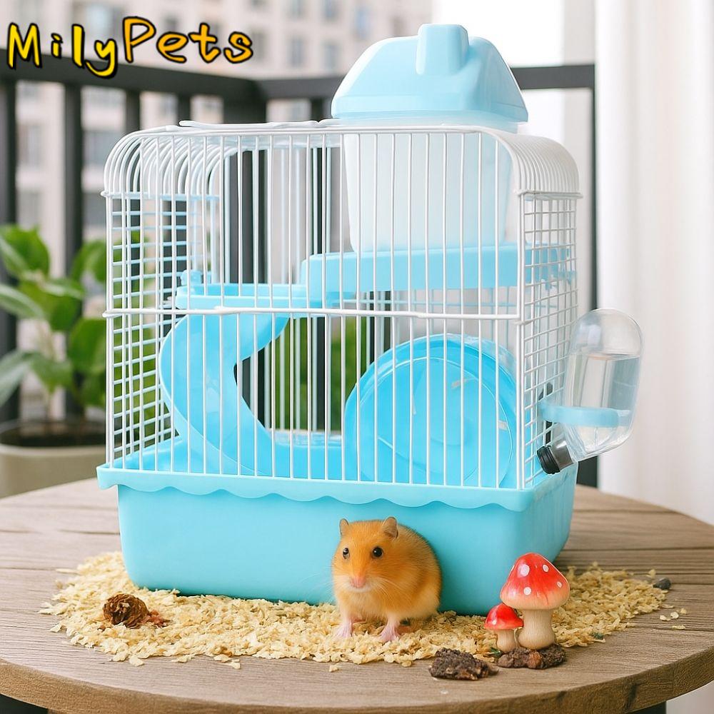 Ventilation Hamster Double-storey Villa Removable with Handle Hamster Habitat Cage Feeding Bottle with Running Wheel