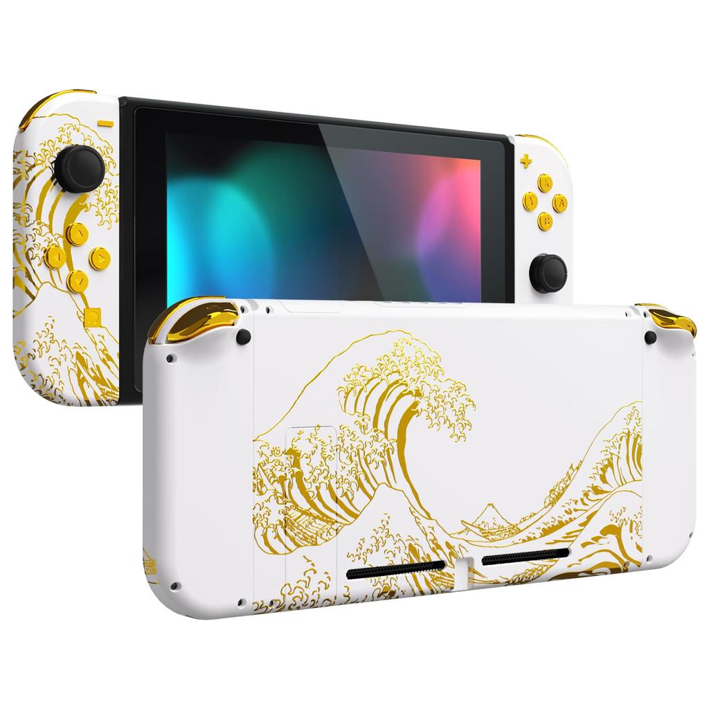 Custom DIY Replacement Case Shell Compatible with eXtremeRate Comes with Patterned Back Holder Handle Controller Full Button Set Wave Pattern White