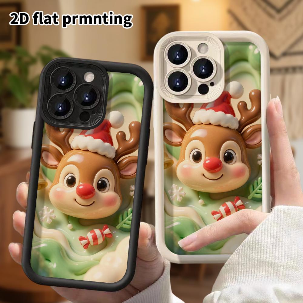 Phone case: 2D flat design suitable for iPhone 18 17 16 15 14 13 Pro protective case, red-nosed little reindeer, perfect Christmas and Halloween holid