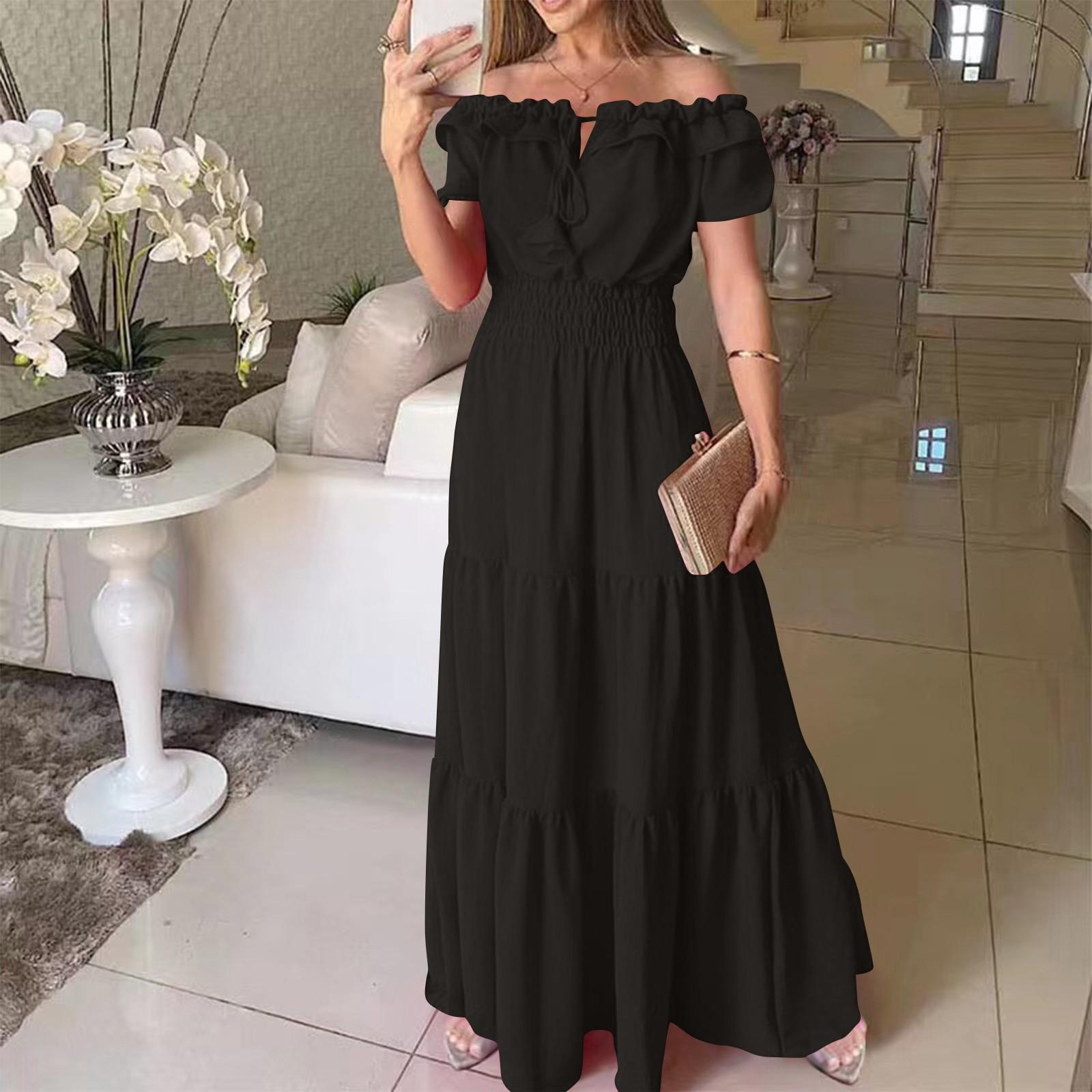 

Женское летнее повседневное платье-галстук с бахромой, без бретелей, с манжетами и пышными рукавами L чёрный