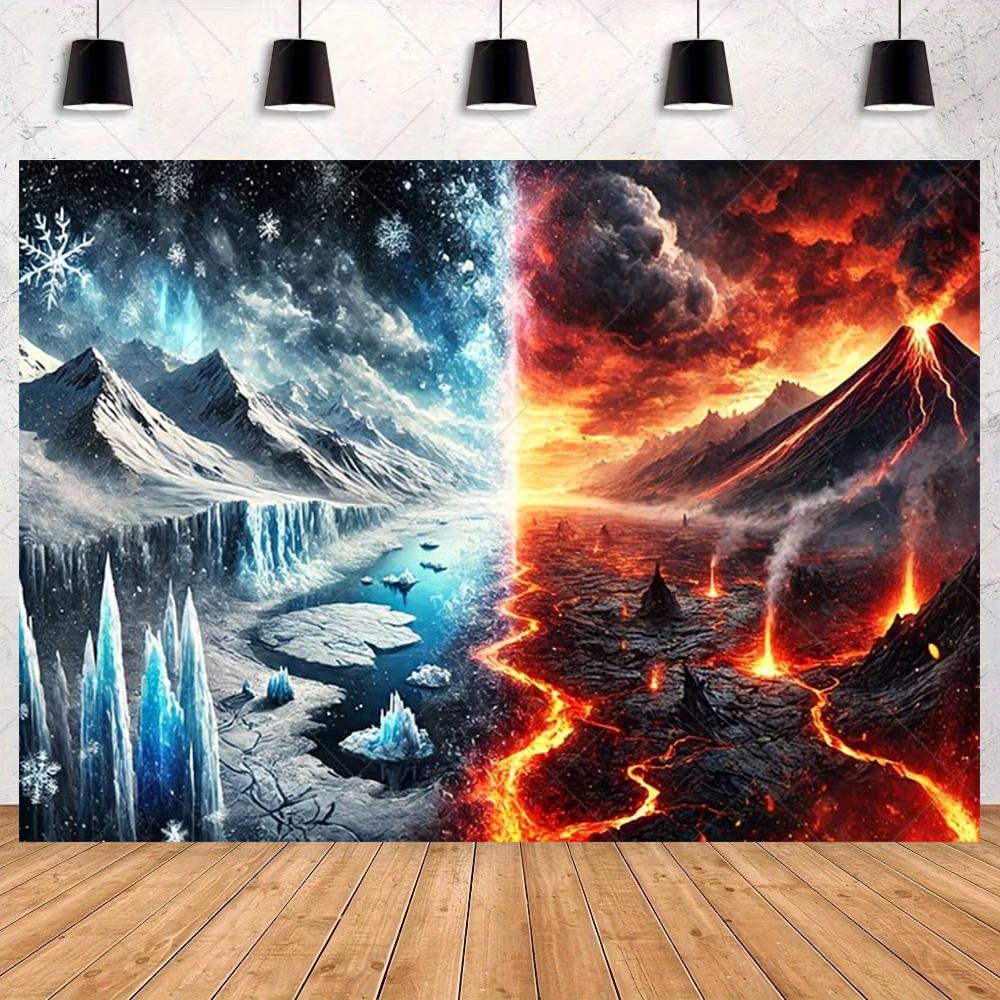 Ice and Fire Fusion Theme Backdrop Shocking Water Fire Elements Party Decoration Background Photography Studio Supplies Banner