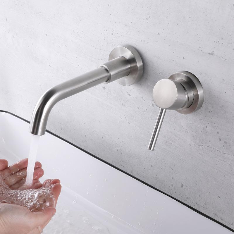 Nickel/Black 304 Stainless Steel Bathroom Mixer Tap Wall Mount Basin Faucets Single Handle Hot Cold Bathroom Swivel Spout