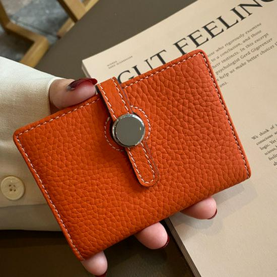 

Изысканный женский тонкий картхолдер 2025 года - Высоко вместительная натуральная кожа, Множество отделений для карт, Нишевый дизайн оранжевый