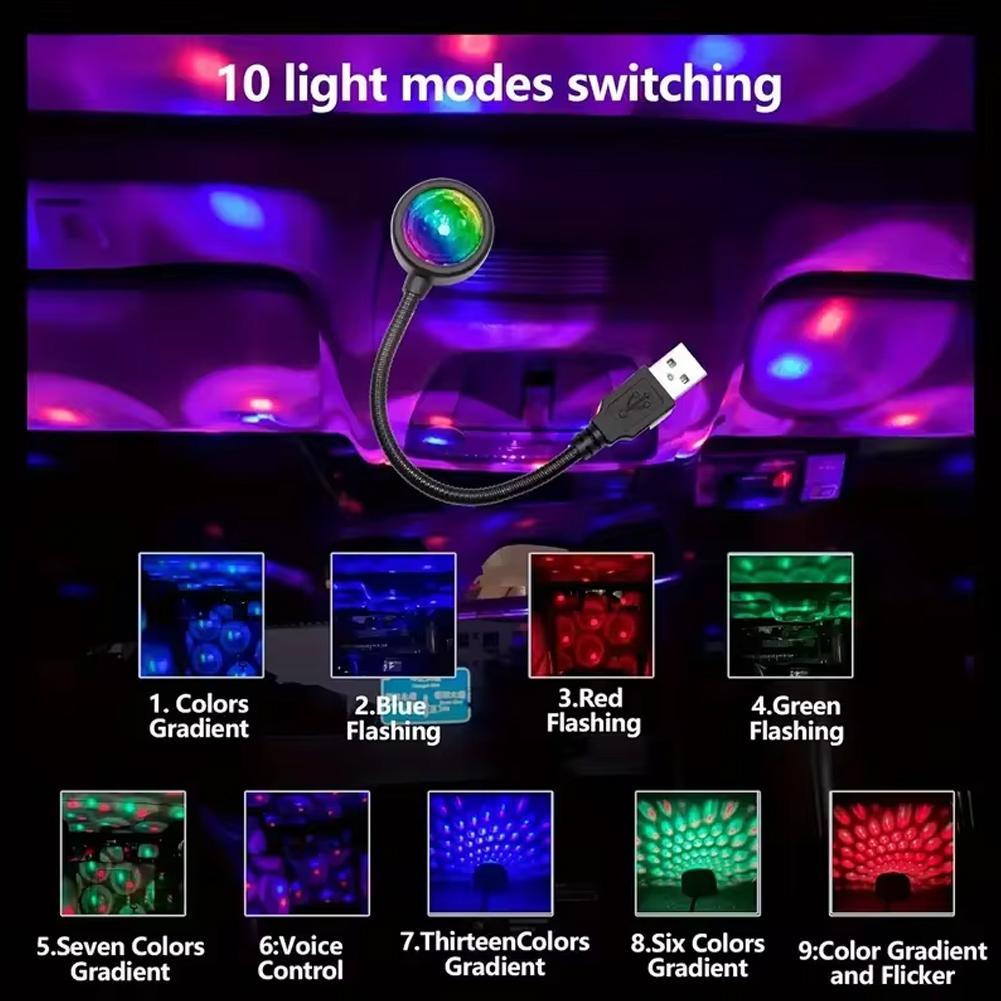 Voice Control Led Car Roof Star Night Light Projector Atmosphere Lamp Usb Decorative Lamp Adjustable Car Interior Ambience