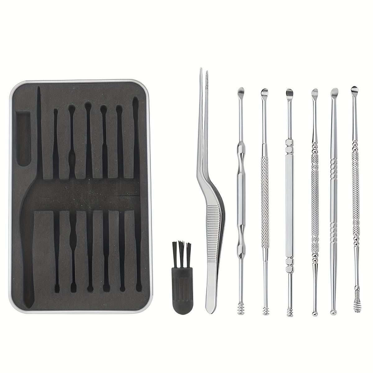 

Набор для ухода за ушами из 8 предметов из нержавеющей стали - Двусторонняя ложка, пинцет, зажимы - Твердый набор для чистки ушей без запаха - Руководство, батарейки не требуются 8-Piece Set