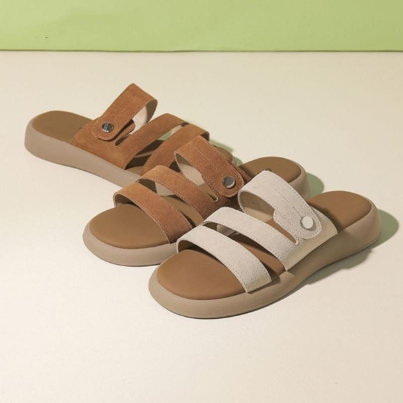 Fashion Women's Flat Slippers Summer New Round Head Thick Sole Flip-flops Soft Sole Casual Non-slip Beach Shoes