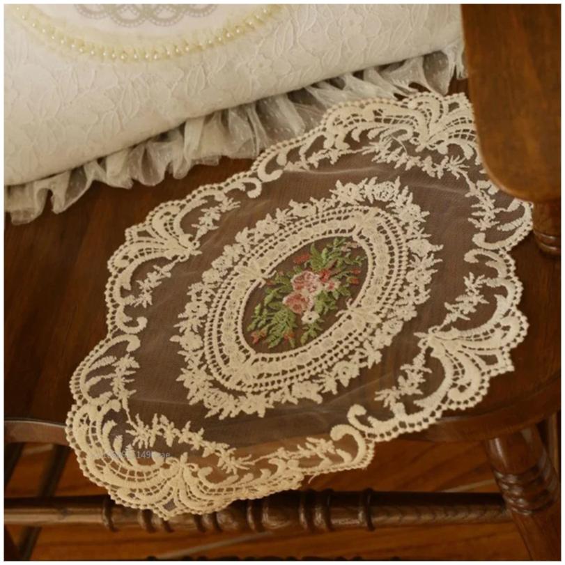 1PC Dinning Table Cover Embroidered Table Cloth Elegant Round Lace Tablecloth Coffee Coasters Napkin Party Wedding Decoration