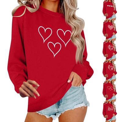 Lässiges Pullover-Oberteil mit Rundhalsausschnitt und langen Ärmeln für Damen mit Valentinstags-Print