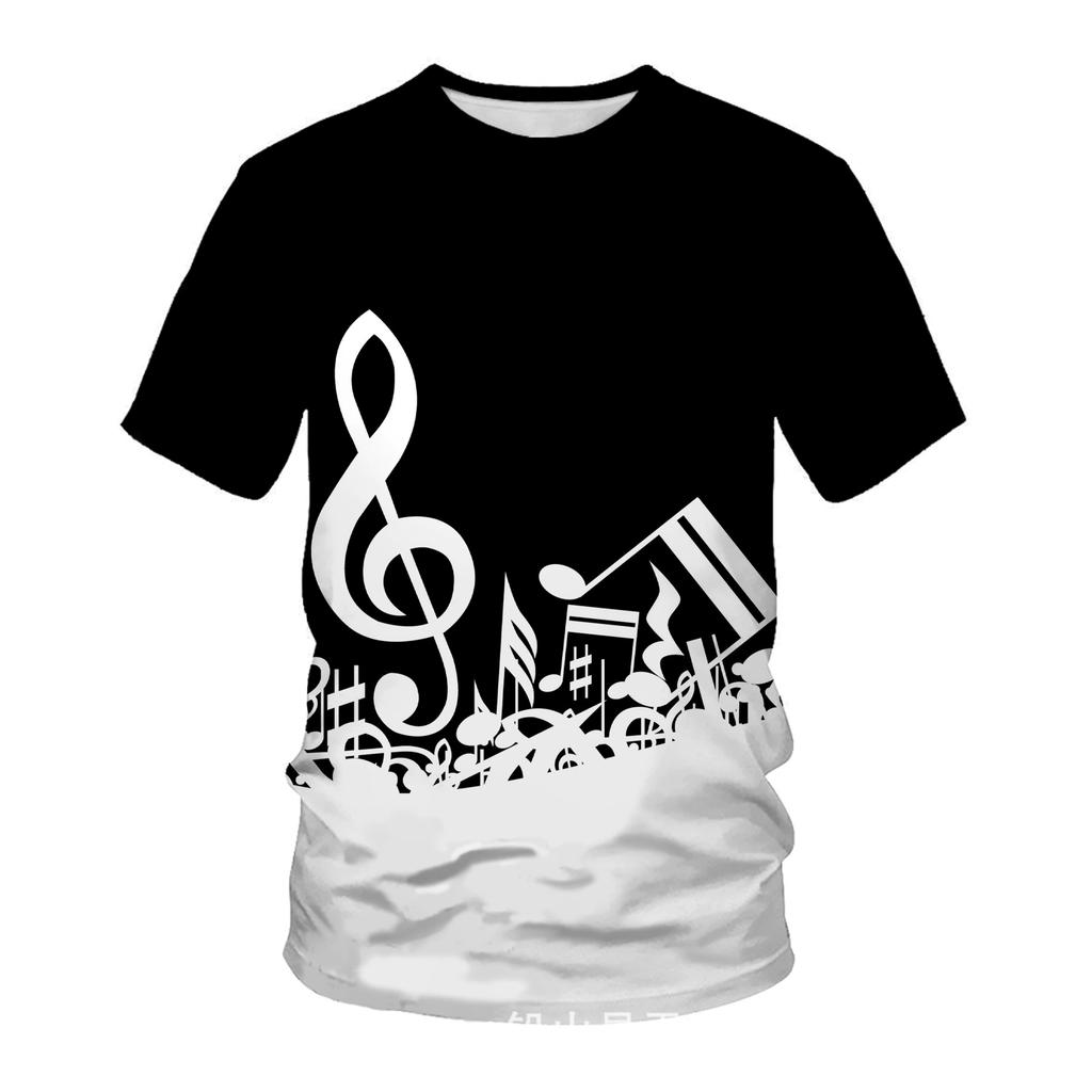 Summer Creative T-shirt Men's Music Printed 3D T-shirt Casual Fashion Comfortable Large Round Neck Short Sleeve T-shirt