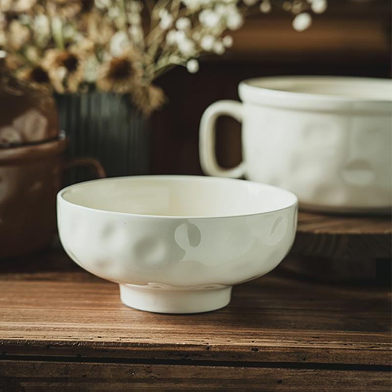 Cream Ceramic Instant Noodle Bowl With Cover Bowl Personal Instant Noodle Bowl Household Tableware Large Soup Bowl And Chopsticks Set