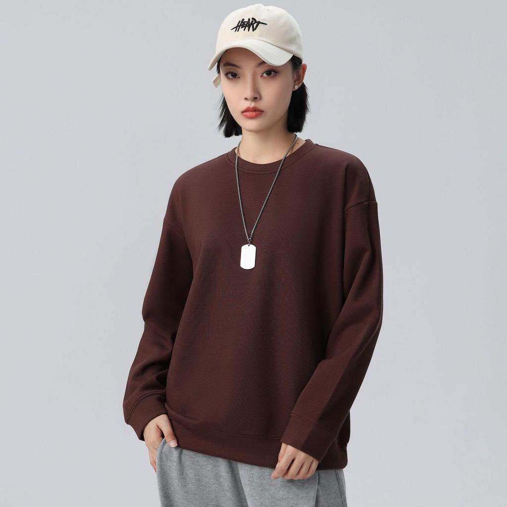 Trendy Heavyweight Drop Shoulder Cotton Pullover Women's Loose Long Sleeve Solid Sweatshirt