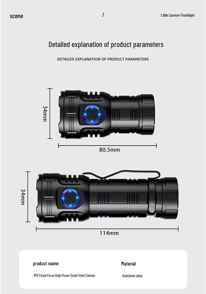 Rechargeable Ultra-Bright Eight-Eyed Monster Flashlight with Red Warning Light for Outdoor and Household Use
