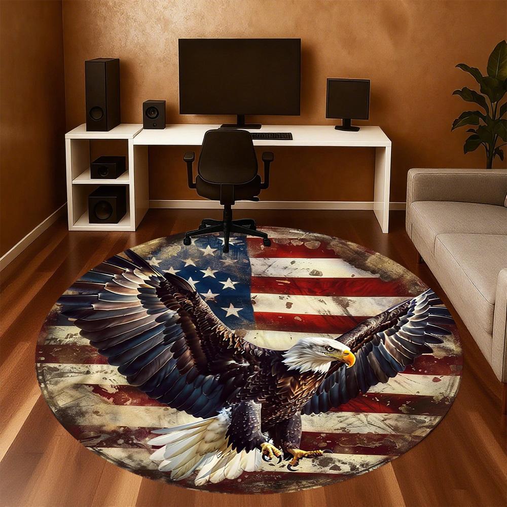 1pc American Flag Eagle Round Chair Mat Office Area Rug - Non-Slip, Floor Mat for Office, Bedroom, Ideal Home Decor Gift C0112121