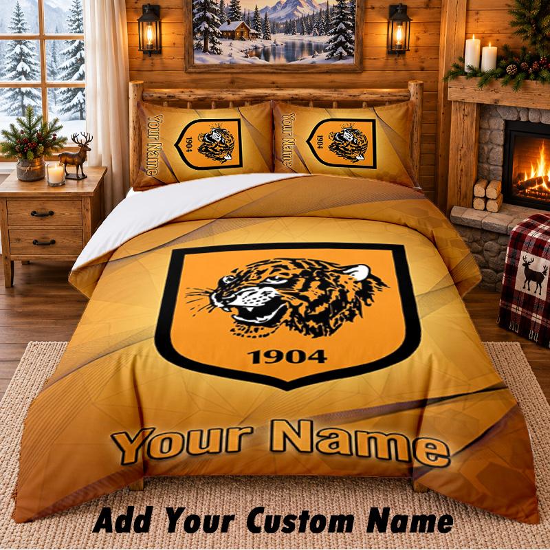 Hull FC Pattern Bedding 3Pcs Set Custom Name, Bed Sheet And Pillowcases For Home Bedroom