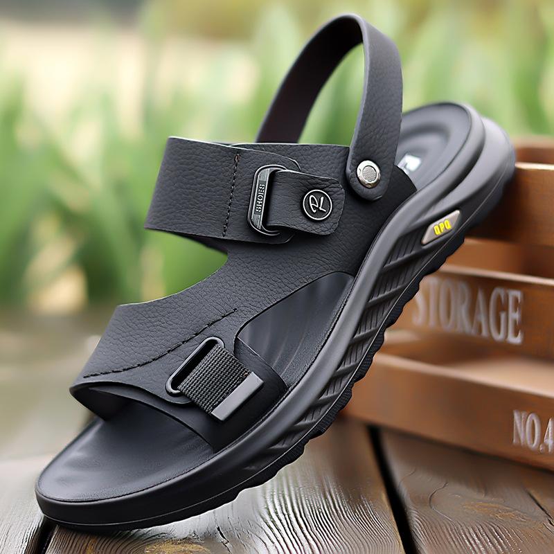 

Мужские сандалии 2025 лето новые коровья кожа дышащие для улицы нескользящие пляжные туфли повседневные крутые шлепанцы тренд 2025 38