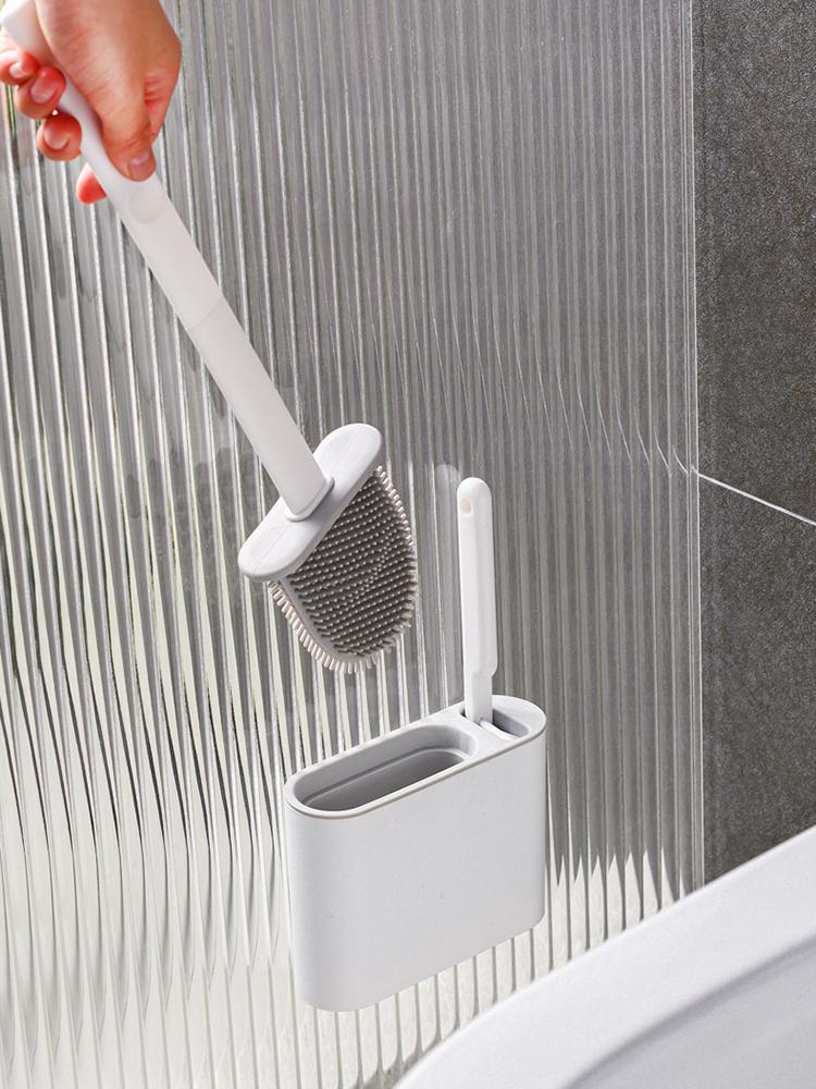 Wall Hanging Toilet Cleaning WC Brush Holder Long Handled Silicone Water Proof Quick Drying Soft Bristles Bathroom Accessories
