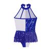 Girls Sequins Modern Jazz Latin Samba Stage Costume Halter Tank Leotard Tassel Dress School Ballroom Dancewear