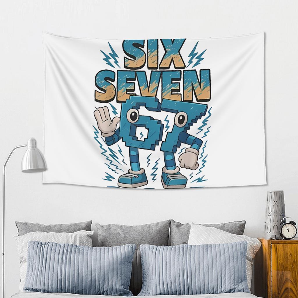 Six Seven 67 Cartoon Tapestry Single Sided 2DPrint Vibrant Stylish Tapestry Bedroom Living Room Dorm Playful Vibe Accessory Gift