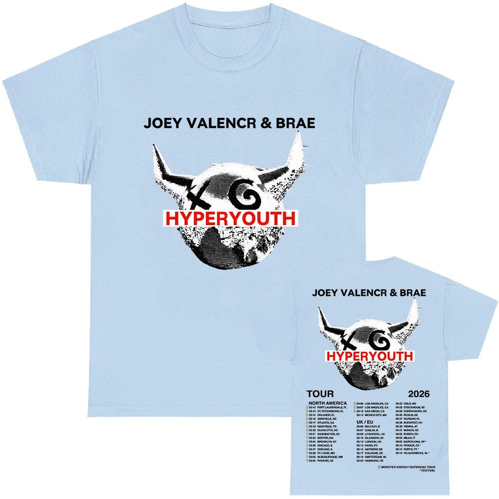 

Hyperyouth JVB Tour 2026 T-shirt Rock Band JOEY VALENCE & BRAE Design Print Tshirts 100%Cotton O-neck Fashion Male Tees Unisex Shirt XS