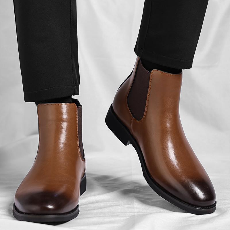 

Зимние теплые мужские высокие резиновые сапоги «Челси» с невидимым каблуком, мужские высокие сапоги, мужские кожаные сапоги на платформе, увеличивающие рост 46