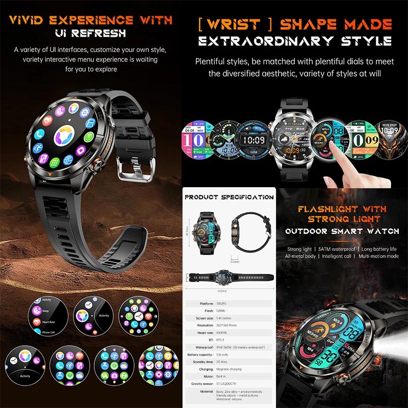 Outdoor Strong Light Flashlight Men Smart Watch For Huawei 3ATM Waterproof Sports Watch 515 mAh Extra Large Battery Smart Watch