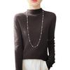 Jersey de Punto de Manga Larga Ajustado para Mujer con Cuello Alto - Color Sólido, Alta Elasticidad, Capa Base Otoño/Invierno.