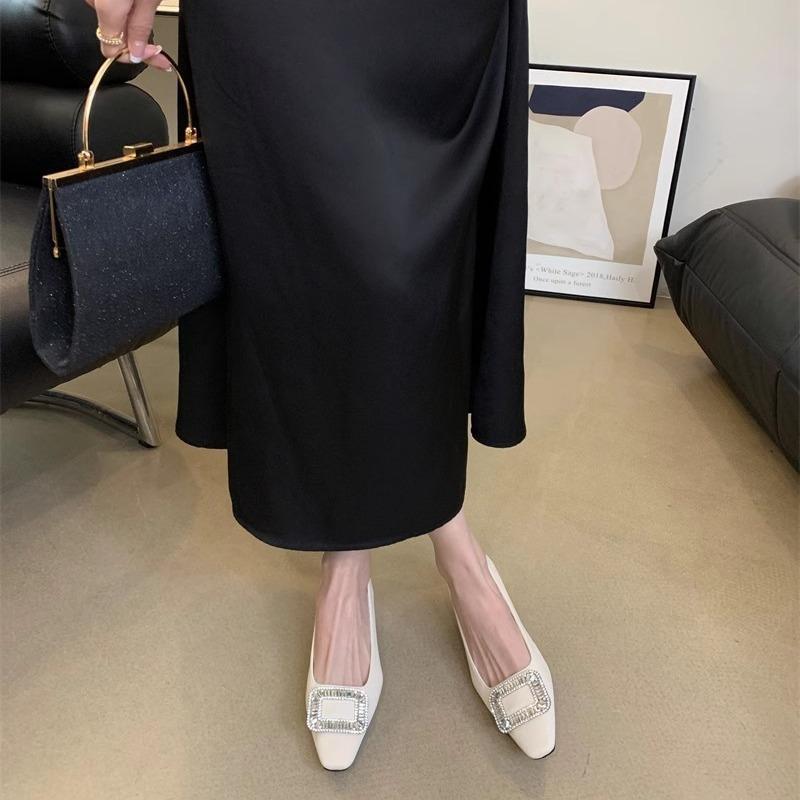French Thick Heel Square Buckle Rhinestone Single Shoes Women's Shoes 2025 New Spring, Autumn and Winter Evening Temperament Black Commuter Shoes