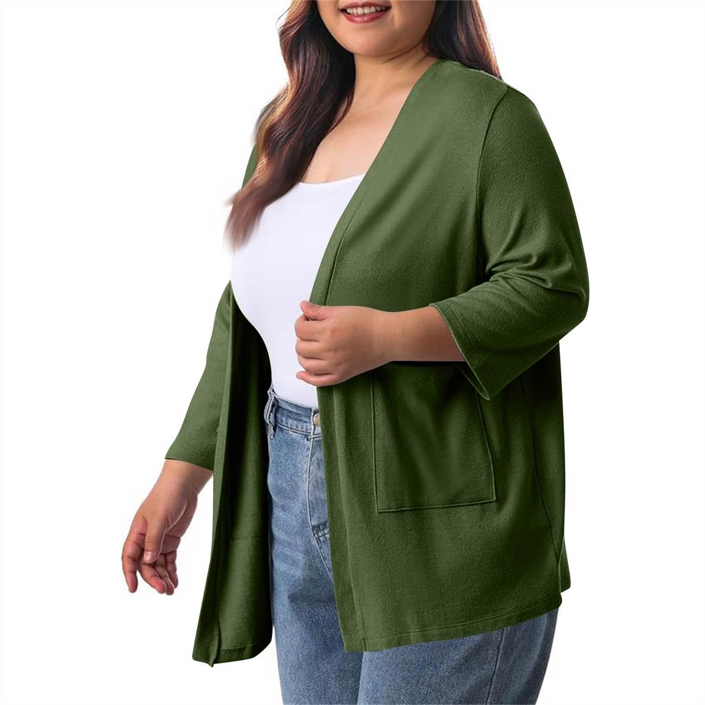 Women's Fall And Winter Fashion Casual Soild 3/4 Sleeve Mid-Length Cardigan Jacket