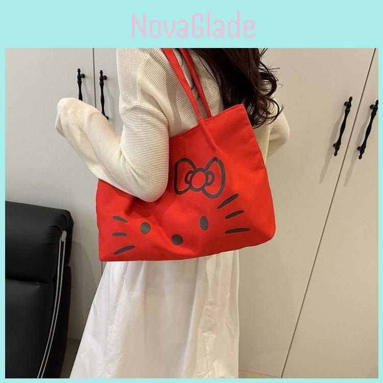 Hello Kitty Fashion Canvas Shoulder Bag With Zipper Interior Soft Construction For Women