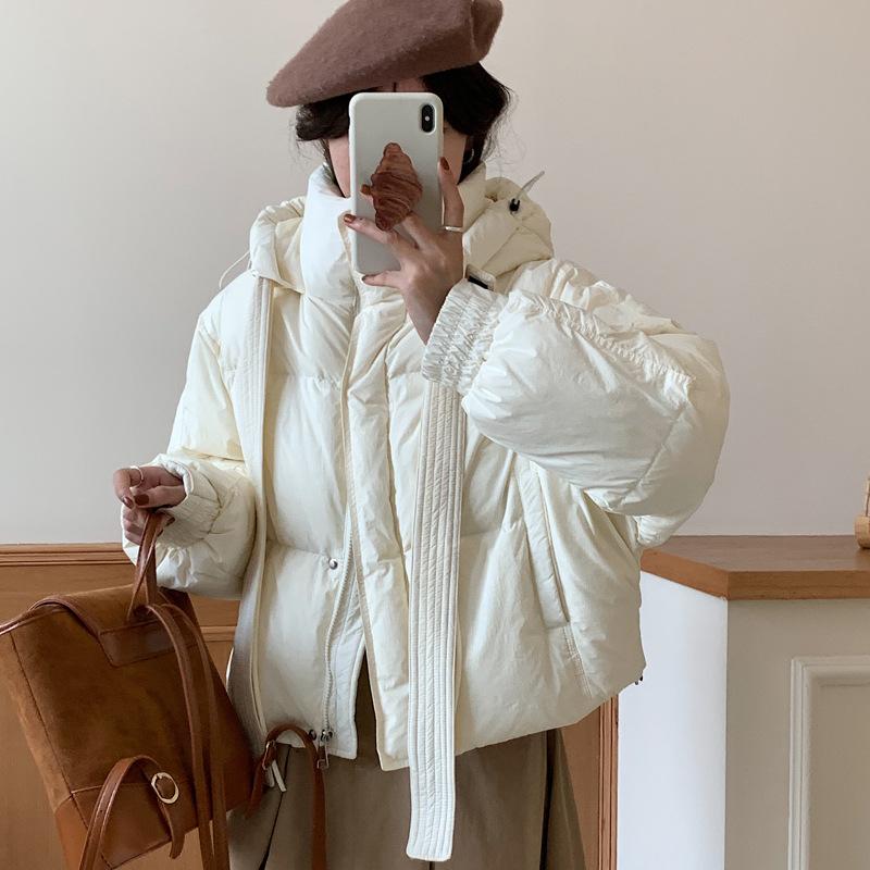 

Хлопковая куртка женская короткая с высокой талией и капюшоном, утолщенная, для маленьких людей, одежда для хлеба, с капюшоном, в студенческом стиле, однотонная, темпераментная хлопковая одежда M бежевый