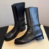 British Style Black Soft Leather Ankle Boots Women Luxury Metal Buckle Decoration Platform Boots Cozy Waterproof Non-slip Boots