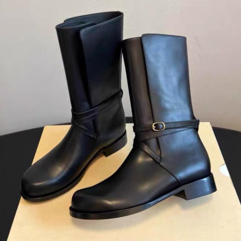 British Style Black Soft Leather Ankle Boots Women Luxury Metal Buckle Decoration Platform Boots Cozy Waterproof Non-slip Boots