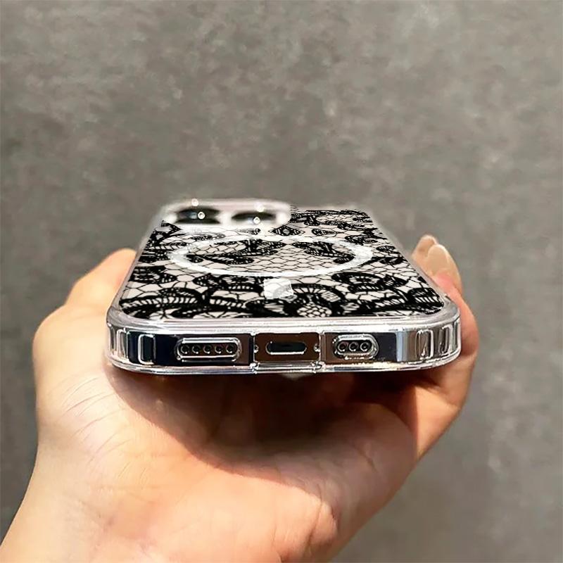Transparente Stoßfeste Hülle für Magsafe für iPhone 17Air 16 15 Plus 14 13 12 11 17 Pro Max 7 8 Plus 16 E Schwarze Spitze Abdeckung