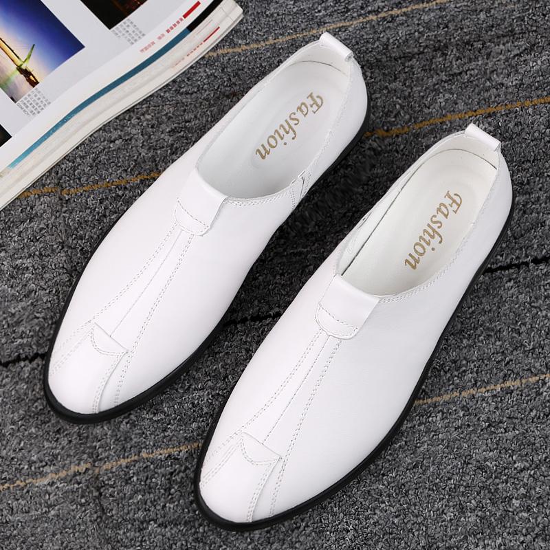 Summer Men Office Formal Shoes Slip On Loafers White Moccasins Male Wedding New Vintage Genuine Leather Luxe Mens Slip On Shoes