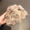 Fashion Rabbit Fur Patchwork Knit Bucket Hat Women Warm Fall Winter Large Head Size Face Slimming