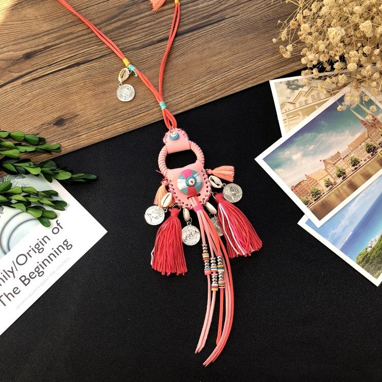 

Bohemian woven retro long ethnic style fringed necklace women s autumn and winter versatile vacation sweater chain with accessories