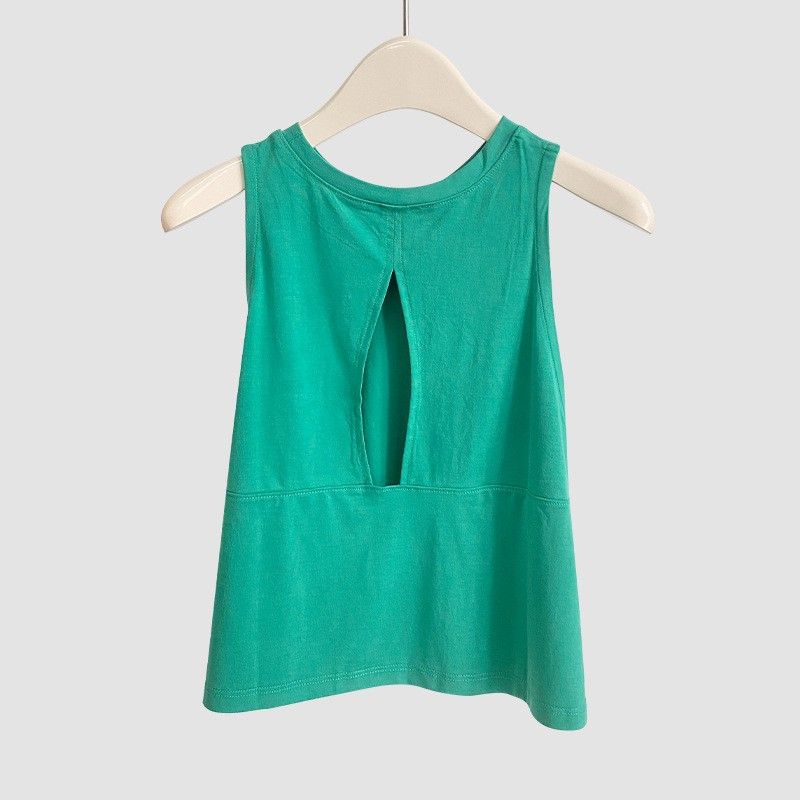 

Spring and Summer Leisure Beauty Back Sleeveless Loose Sports Fitness Yoga Vest Blouse Soft T-Shirt Running Fitness Comfortable Lagoon Green One size