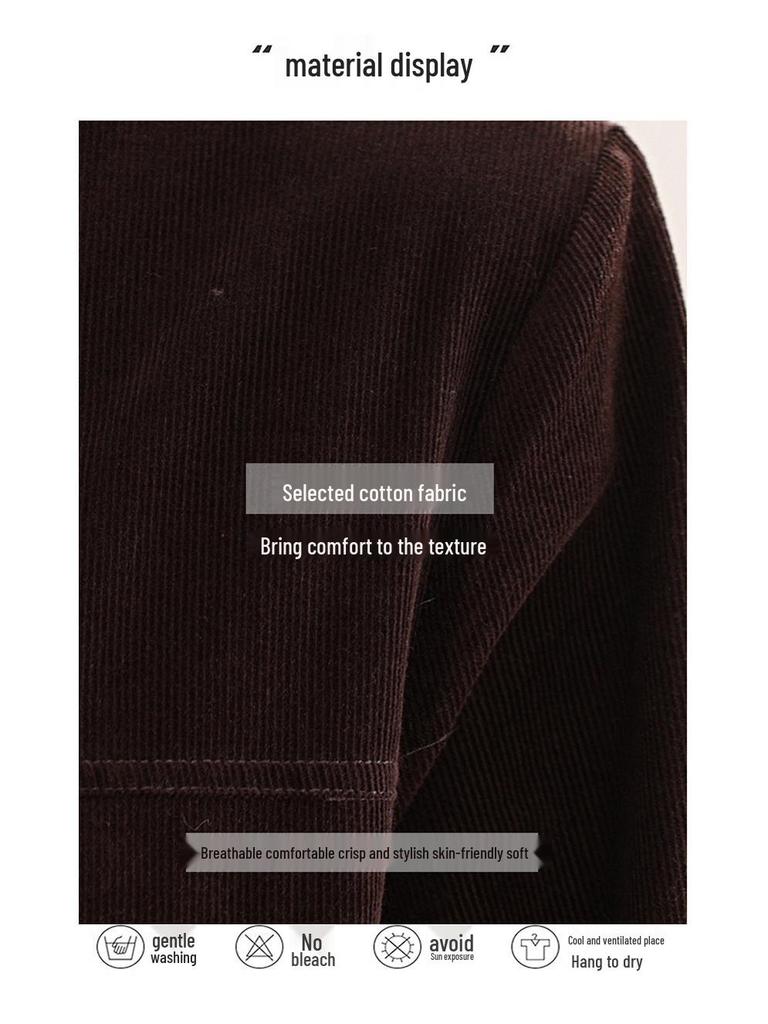 Women's Spring/Autumn Corduroy Long Sleeve Shirt Dress - Slimming, Age-Reducing Fit