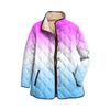 Ladies' Gradient Printed Stand Up Collar Pleated Cotton Long Sleeved Buttoned Cotton Jacket