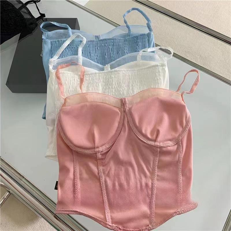 Sexy Girl Pure Desire Lace Camisole Vest Women's Summer Outdoor Wear Short Top with Chest Cushion Strapless Vest