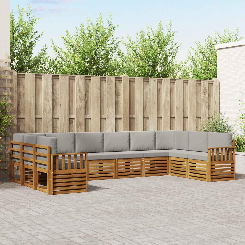 Corner Sofa Set with Cushions 10 Pcs Natural and Light Grey