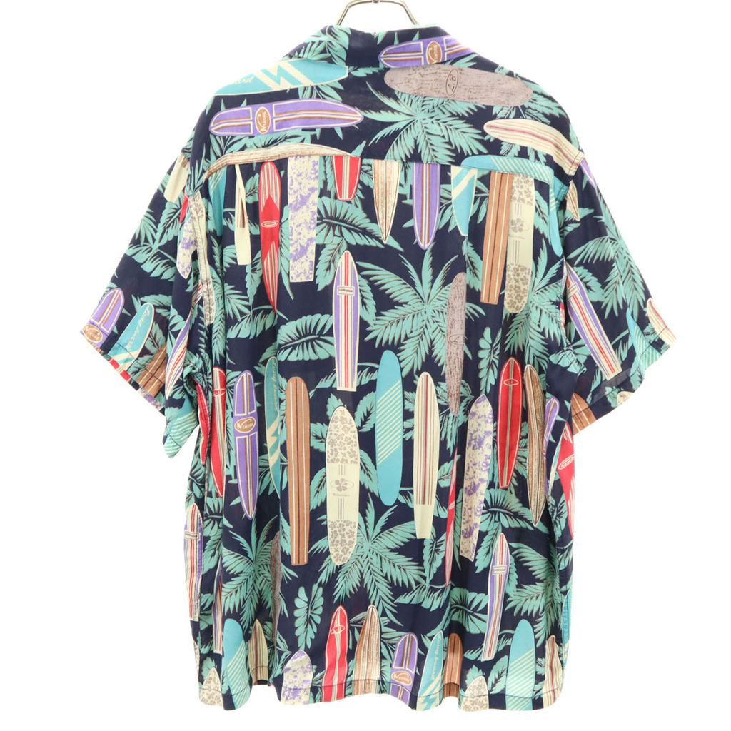 EDWIN Surfboard Pattern Short Sleeve Aloha Shirt XL Navy Open Collar Men's Used
