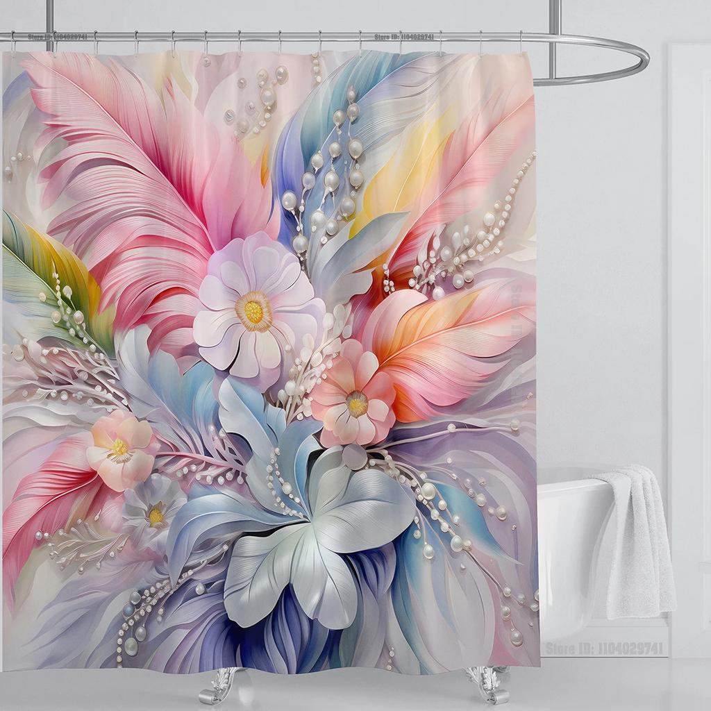 3d Flower Floral Shower Curtain Waterproof Shower Curtain Polyester Fabric 3D Printed Curtain Bathroom Decoration with Hooks