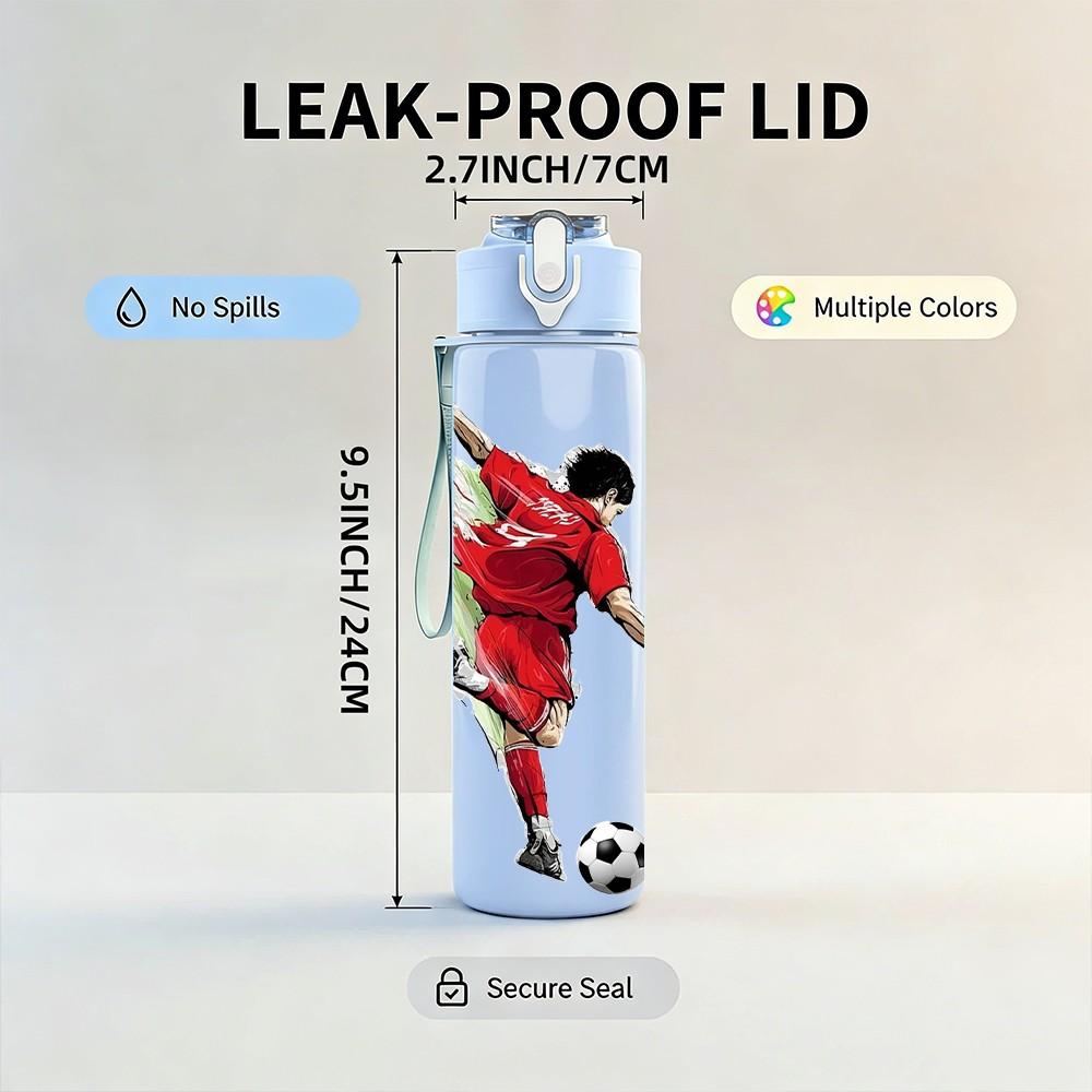 1PC Dynamic Soccer Athlete 750ml Color Plastic Sports Water Bottle Leakproof Flip Straw Lid Suitable for Sports Office Home Use