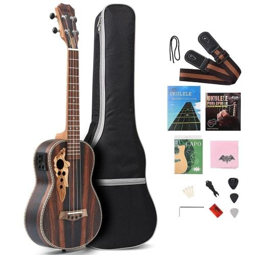 Batking 26-inch All Blackwood Tenor Acoustic-Electric Ukulele with Truss Rod, EQ, Gig Bag, Strap, Nylon String, Electric Tuner, Pick, and Shaker