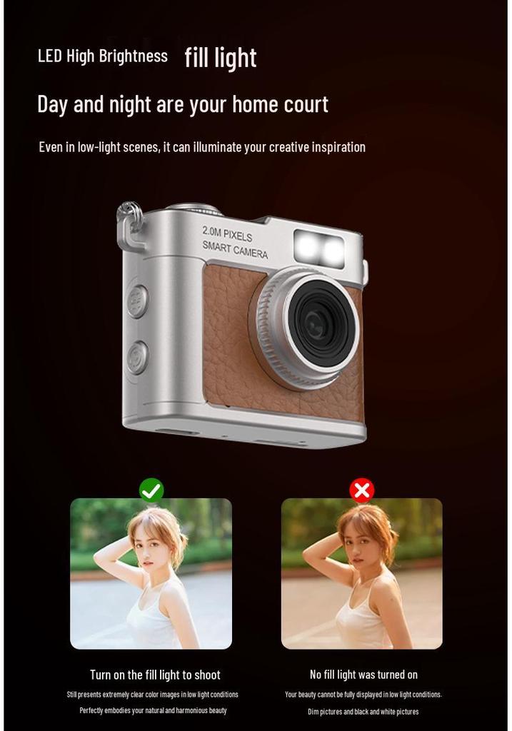64MP Compact Camera with Large Screen for Student and Children's 4K Photography