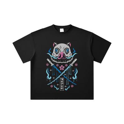 260 GSM Doppelgarn 32er Zählart 100% Baumwolle Demon Slayer V97 Inosuke Aufdruck Unisex Schweres Baumwoll-T-Shirt