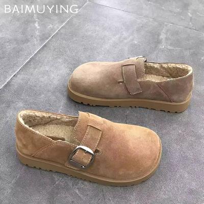 Suede Flats Women Snow Boots Short Plush Cotton Casual Shoes 2025 Trend Designer Walking Warm Non-slip Winter Botas De Mujer