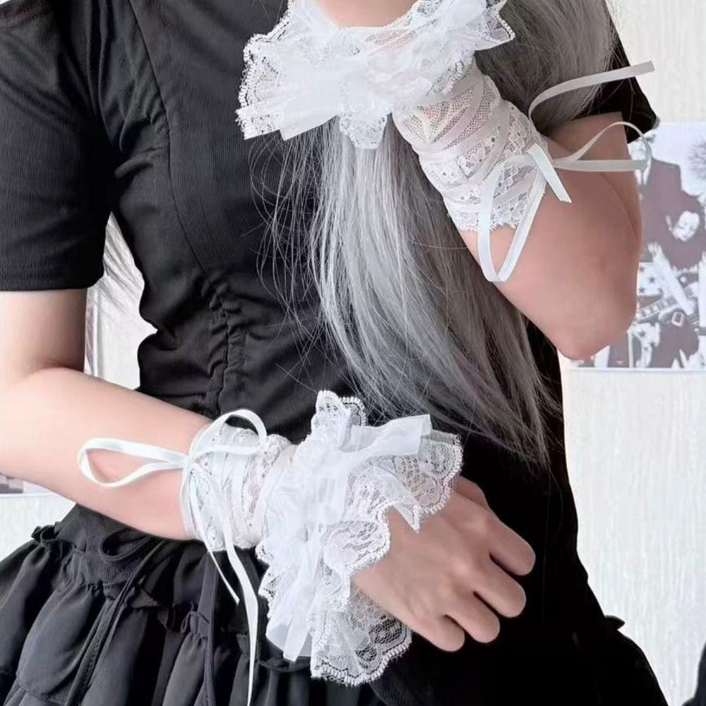 Ruffled Lace Lace Arm Sleeves Elastic Band Fake Sleeves Elegant Mittens  Anime Costume